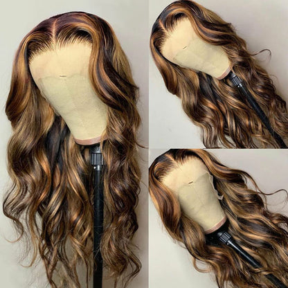 30 Inch Ombre Lace Front Wigs Human Hair Pre Plucked with Baby Hair Highlight 13X4 Body Wave Lace Front Wigs Human Hair 180% Density 4/27 Color Honey Blonde Lace Front Wigs