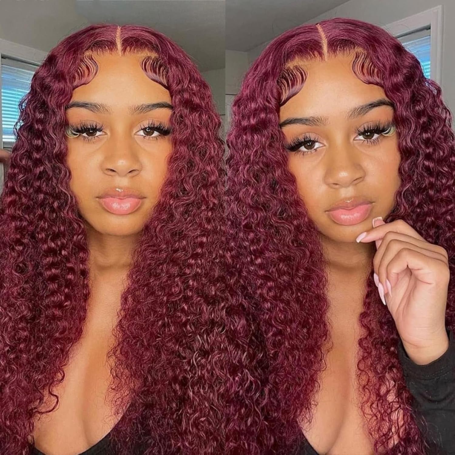 99J Burgundy Lace Front Wigs Human Hair HD Lace Front Wigs Human Hair Pre Plucked 180% Density Burgundy 13X6 Deep Wave Frontal Wigs Natural Hairline Human Hair Wigs for Women 22 Inch