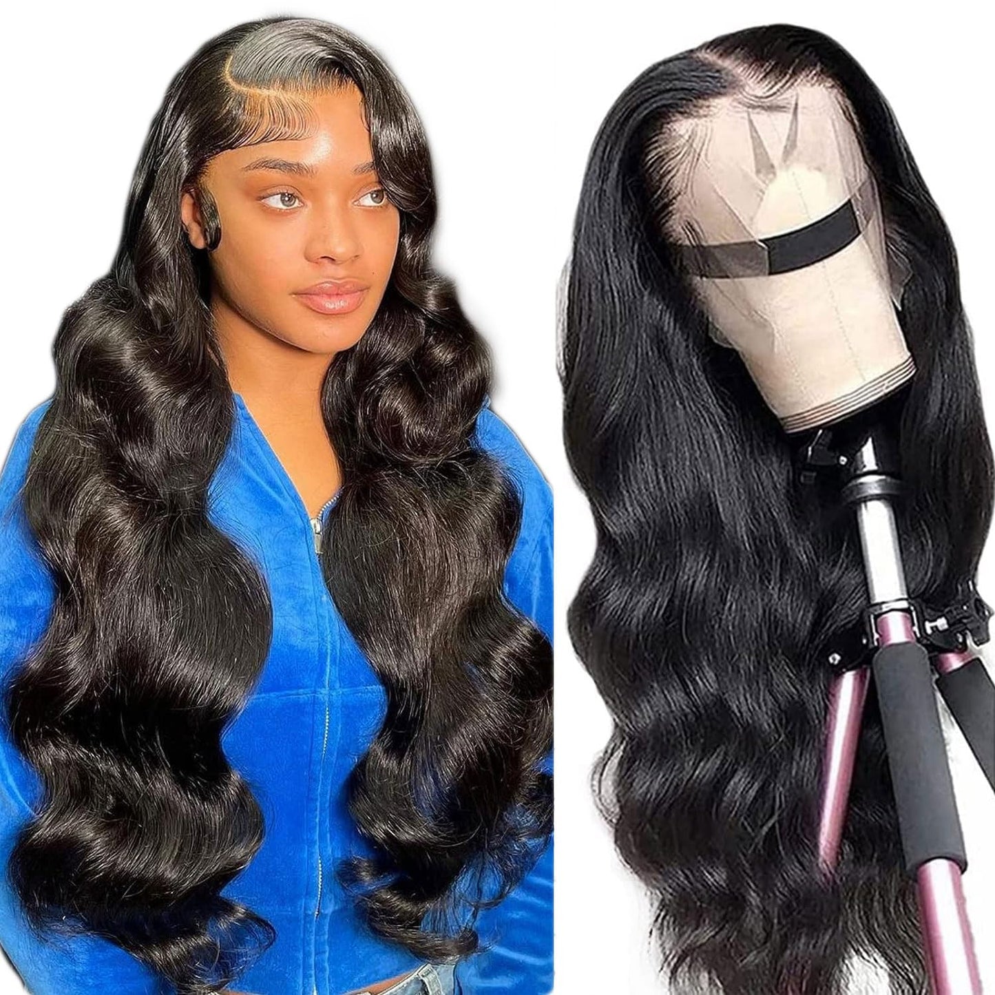 18 Inch Lace Front Wigs Human Hair Pre Plucked 13X4 Body Wave HD Lace Front Wigs Human Hair 180 Density Brazilian Virgin Hair Glueless Wigs Human Hair for Women Natural Black Color