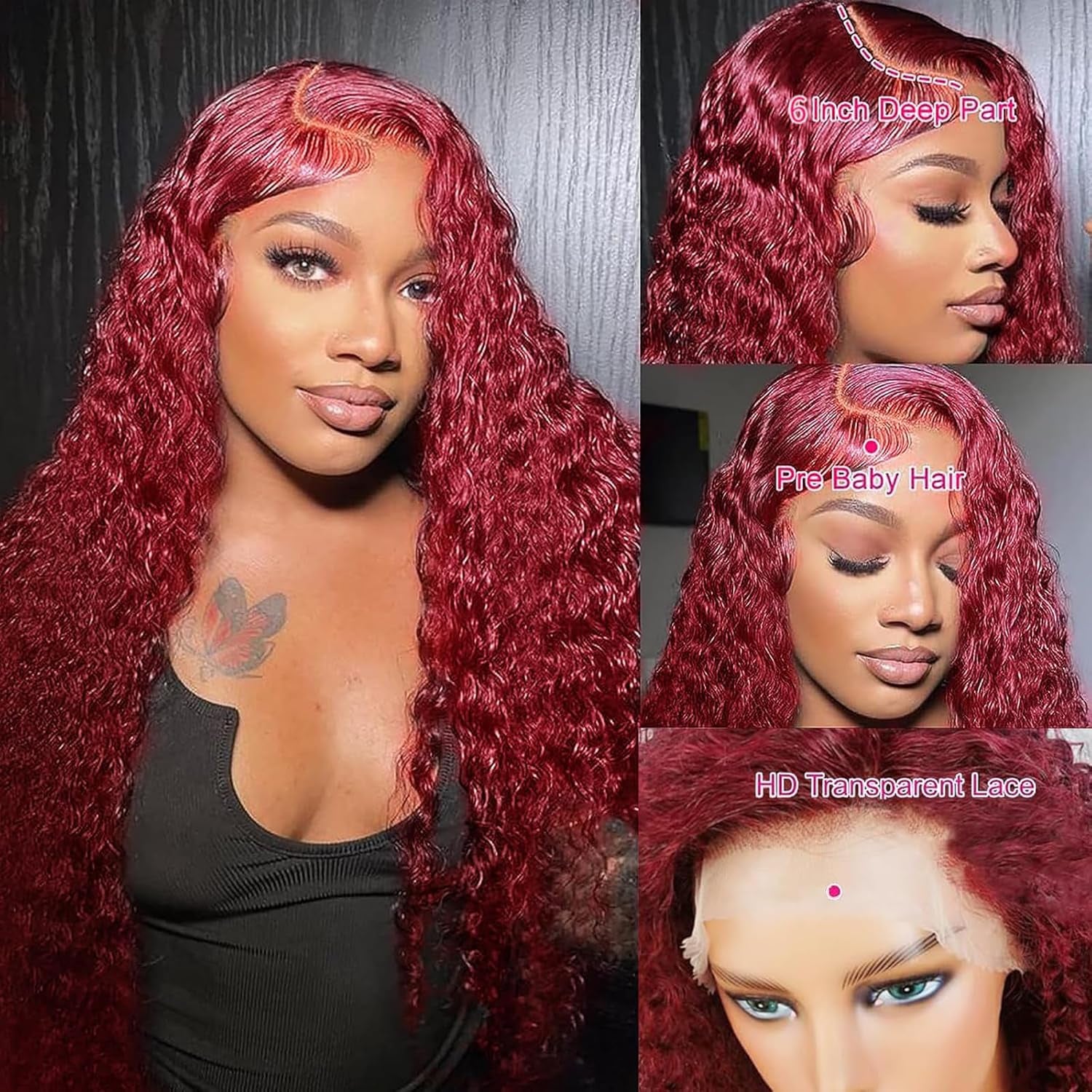 99J Burgundy Lace Front Wigs Human Hair HD Lace Front Wigs Human Hair Pre Plucked 180% Density Burgundy 13X6 Deep Wave Frontal Wigs Natural Hairline Human Hair Wigs for Women 22 Inch