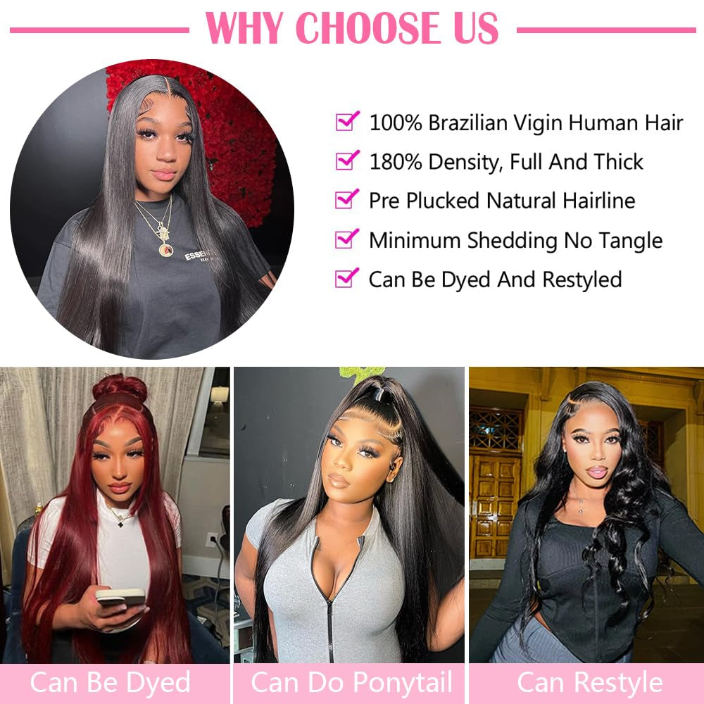 Straight Lace Front Wigs Human Hair 13X4 Hd Lace Front Wigs Human Hair Pre Plucked 180 Density Glueless Wigs Human Hair 28 Inch Lace Frontal Wigs Human Hair for Black Women with Baby Hair