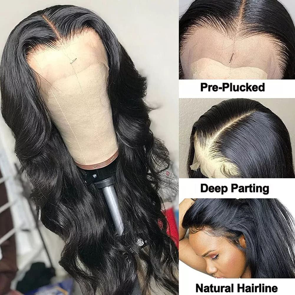 Lace Front Wigs Human Hair for Black Women Pre Plucked150% Density Brazilian Body Wave Lace Front Wigs with Baby Hair Glueless Lace Closure Human Hair Wigs(18Inch)