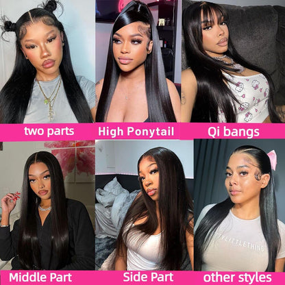 34 Inch Lace Front Wigs Human Hair 200 Density 13X4 HD Lace Front Wigs Human Hair Pre Plucked Glueless Wigs Human Hair for Women Straight Lace Frontal Wigs Human Hair Natural Color