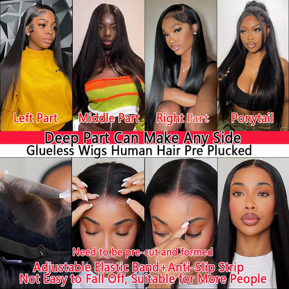 34 Inch 13X6 HD Transparent Straight Lace Front Wigs Human Hair Pre Plucked 200 Density Wigs for Black Women Gluelsss Wigs Human Hair with Baby Hair Human Hair Wig