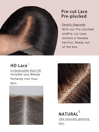 Wear and Go Glueless Wigs Human Hair Pre Plucked Pre Cut 6X4 Straight Lace Front Wigs Human Hair HD Lace Closure Wigs Human Hair 180% Density Ready to Wear Wigs Human Hair for Women 30 Inch