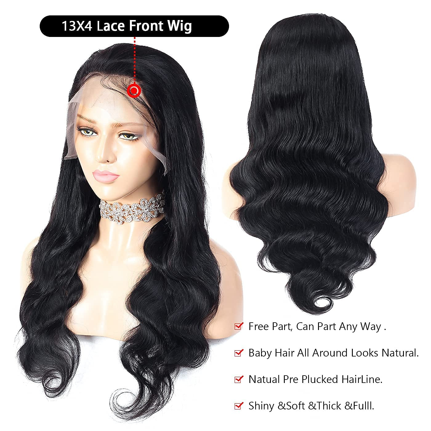 Body Wave Lace Front Wigs Human Hair Pre Plucked with Baby Hair Glueless Lace Frontal Wigs Brazilian Virgin Human Hair 150% Density Human Hair Wigs for Black Women（20Inch）