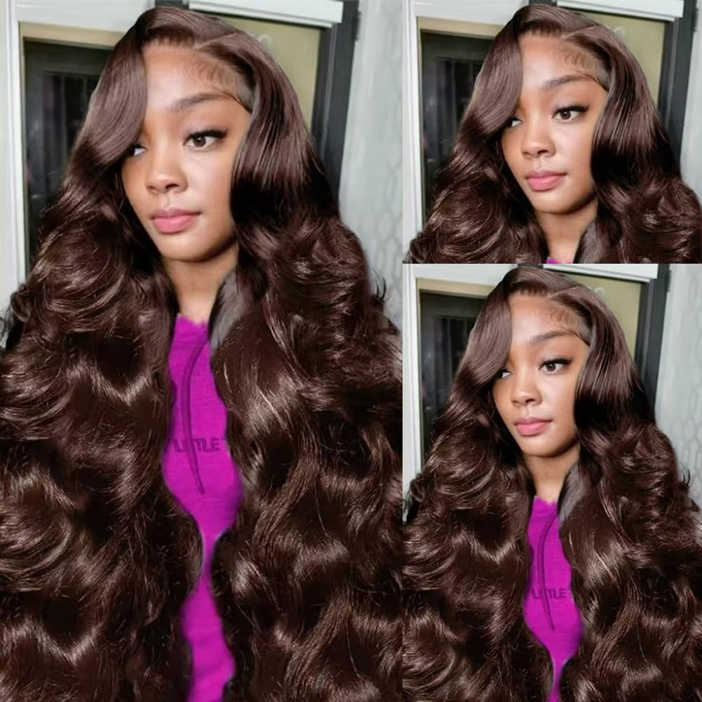 Brown Wig Human Hair Body Wave Chocolate Brown Lace Front Wig Human Hair Pre Plucked with Baby Hair HD Lace Front Wigs Human Hair 200% Density Brown Human Hair Wig 13X4 Colored Wigs Human Hair 20 Inch