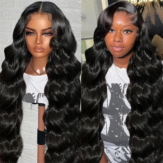 Body Wave Lace Front Wigs Human Hair Pre Plucked 180% Density 13X4 HD Transparent Human Hair Lace Front Wigs for Black Women Glueless 28 Inch Brazilian Virgin Natural Black Wigs with Baby Hair