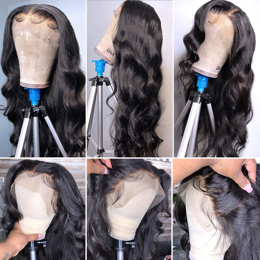 18 Inch Lace Front Wigs Human Hair Pre Plucked 13X4 Body Wave HD Lace Front Wigs Human Hair 180 Density Brazilian Virgin Hair Glueless Wigs Human Hair for Women Natural Black Color