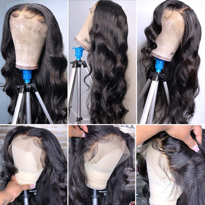 18 Inch Lace Front Wigs Human Hair Pre Plucked 13X4 Body Wave HD Lace Front Wigs Human Hair 180 Density Brazilian Virgin Hair Glueless Wigs Human Hair for Women Natural Black Color