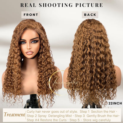 Honey Blonde Curly Lace Front Wig Human Hair Deep Wave 13X4 Glueless Wigs 150% Density HD Transparent Lace Frontal Wig Pre Plucked with Baby Hair for Black Women (22 Inch)