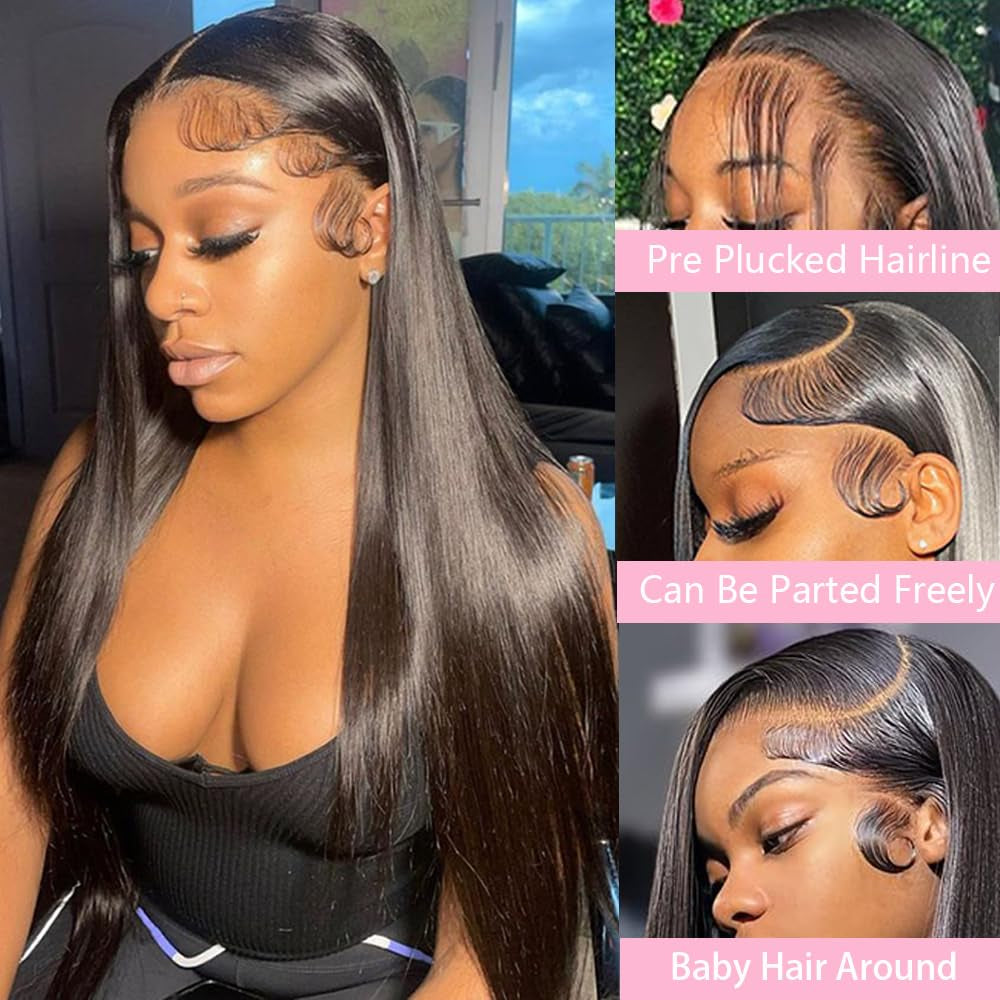 Straight Lace Front Wigs Human Hair 13X4 Hd Lace Front Wigs Human Hair Pre Plucked 180 Density Glueless Wigs Human Hair 28 Inch Lace Frontal Wigs Human Hair for Black Women with Baby Hair