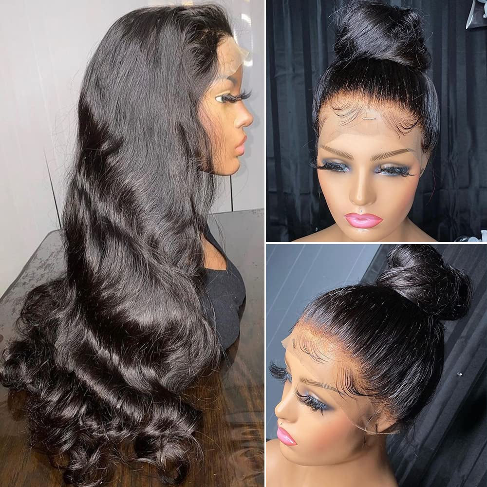 360 Lace Front Wigs Human Hair Pre Plucked Body Wave Lace Front 360 Wigs for Black Women Human Hair Glueless HD Lace Ponytail Wigs Body Wave Full Lace 360 Lace Frontal Wig Natural Hairline (20 Inch)