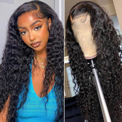 Deep Wave Lace Front Wigs Human Hair 32 Inch 180 Density Brazilian Deep Wave Frontal Wigs Pre Plucked 13X4 Lace Front Wigs for Black Women Deep Wave Wigs HD Lace with Baby Hair Wet and Wavy Wig