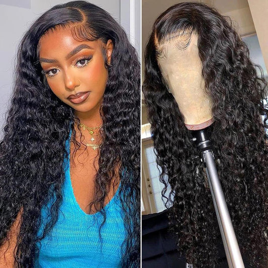 Deep Wave Lace Front Wigs Human Hair 32 Inch 180 Density Brazilian Deep Wave Frontal Wigs Pre Plucked 13X4 Lace Front Wigs for Black Women Deep Wave Wigs HD Lace with Baby Hair Wet and Wavy Wig