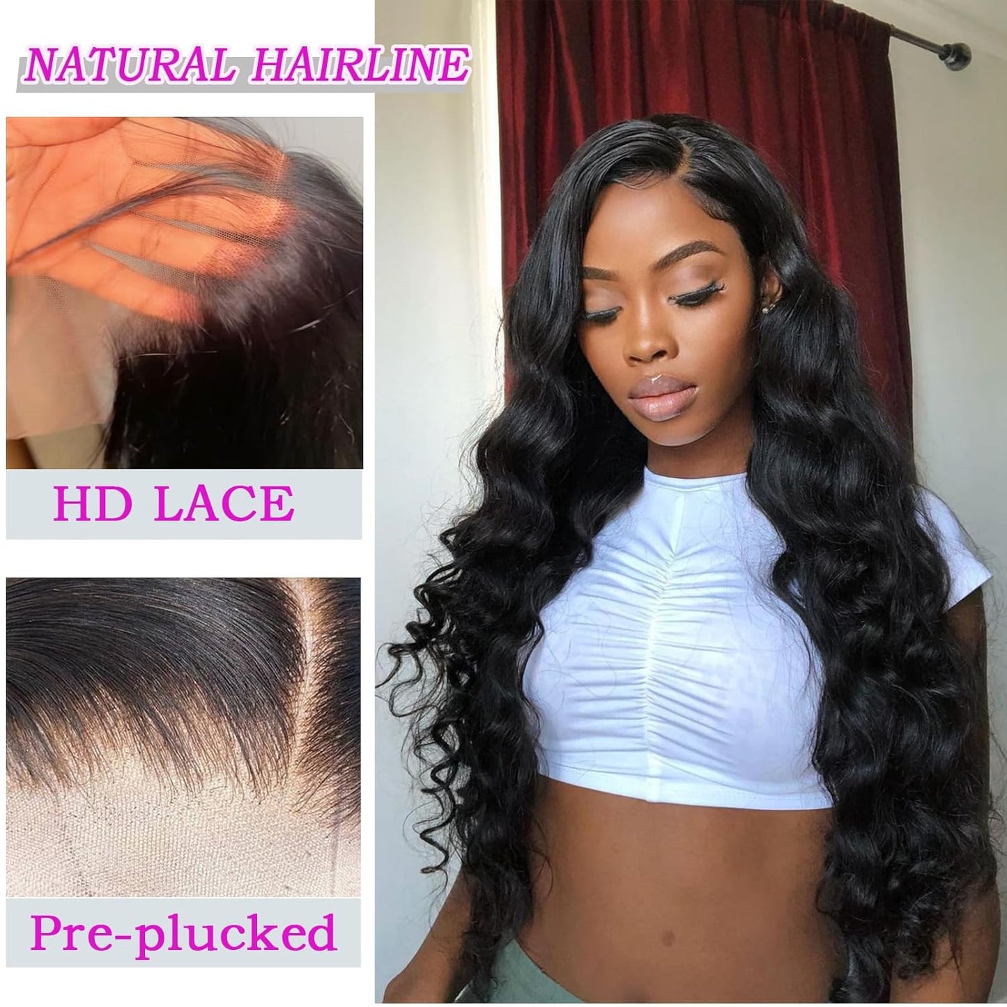 Body Wave Lace Front Wigs Human Hair Pre Plucked 180% Density 13X4 HD Transparent Human Hair Lace Front Wigs for Black Women Glueless 28 Inch Brazilian Virgin Natural Black Wigs with Baby Hair