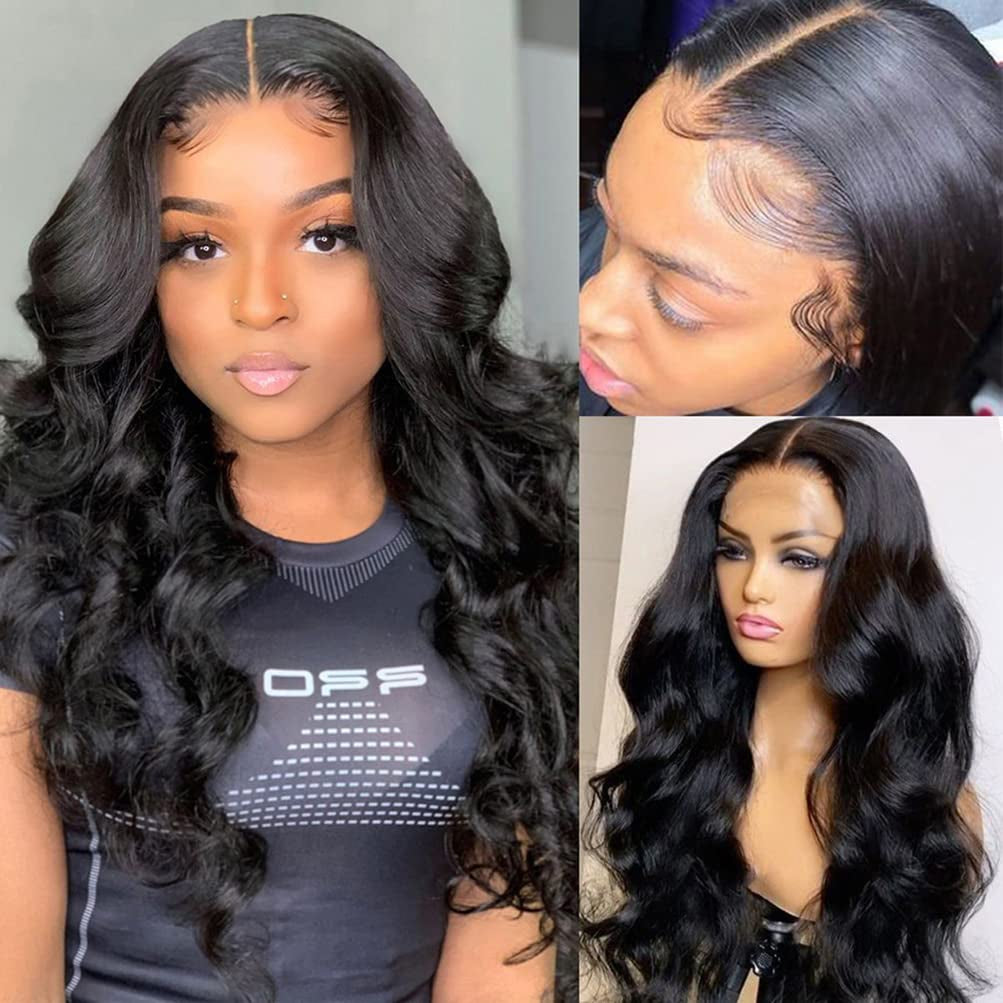 18 Inch Lace Front Wigs Human Hair Pre Plucked 13X4 Body Wave HD Lace Front Wigs Human Hair 180 Density Brazilian Virgin Hair Glueless Wigs Human Hair for Women Natural Black Color