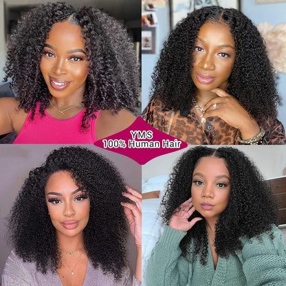 Kinky Curly Wigs for Black Women Human Hair 180% Density Lace Front Wigs Human Hair Glueless Wigs Human Hair Pre Plucked (18 Inch,Natural Black)