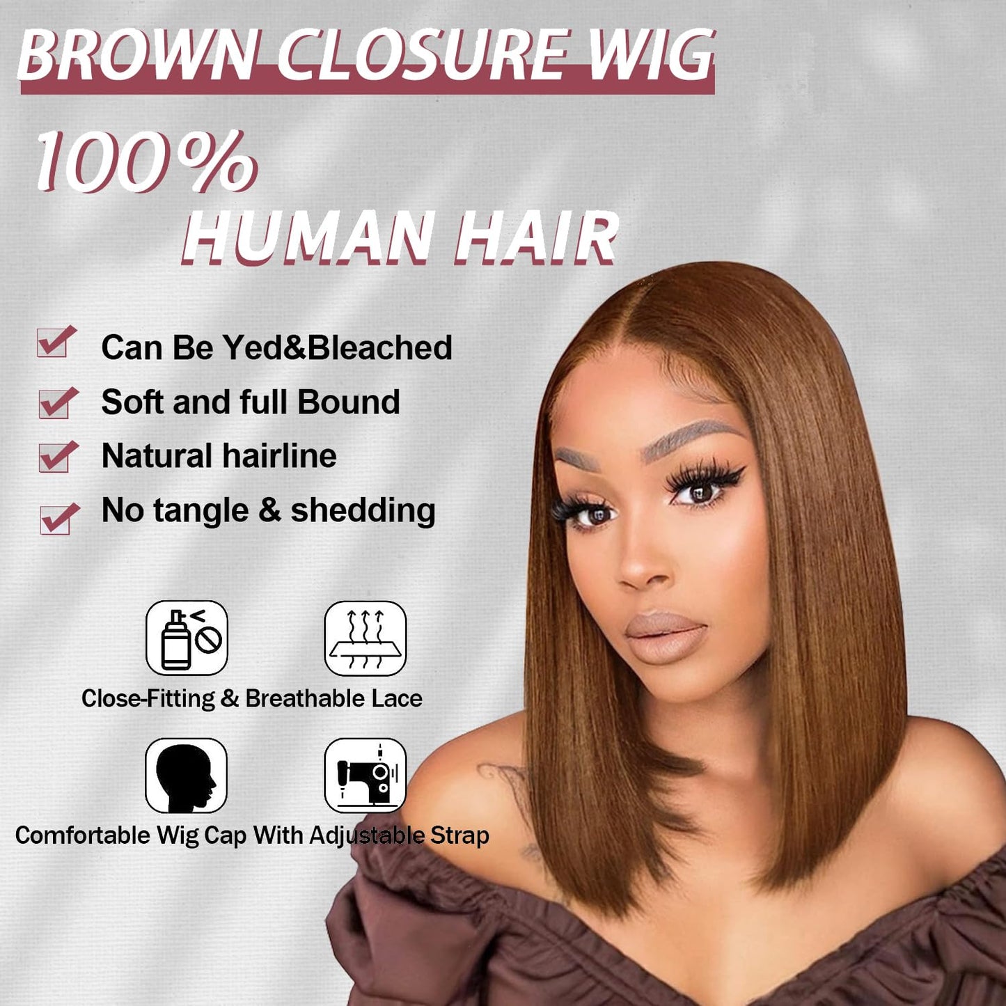 Chocolate Brown Straight Lace Front Wig 4X4Hd Brown Closure Wigs Golden Brown Wig Short Bob Wigs for Straight Bob Wigs Pre Plucked with Baby Hair 180% Density