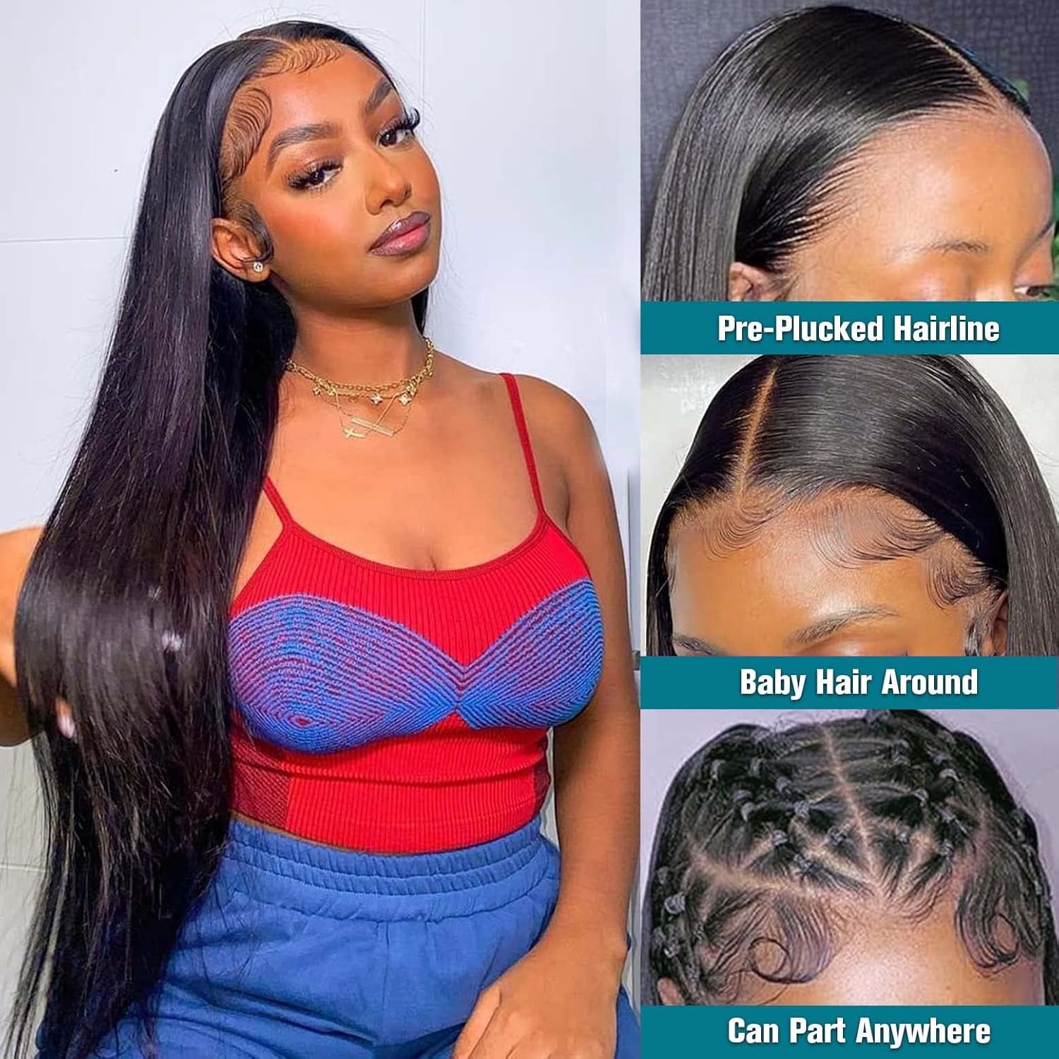 13X4 Lace Front Wigs Human Hair Pre Plucked Straight HD Frontal Wigs for Black Women Human Hair Glueless Wig Natural Black 18 Inch