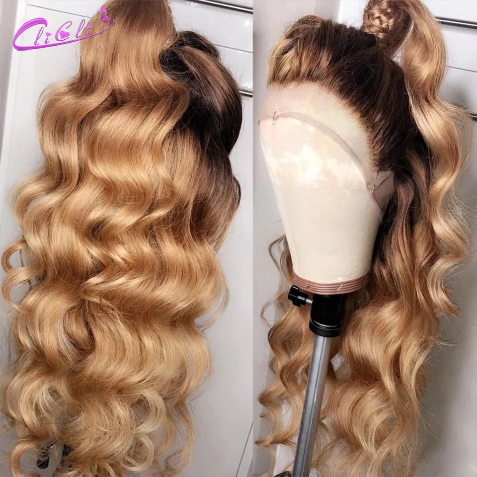 1B/27 Ombre Human Hair Wigs Clearance Sale Body Wave HD Lace Front Wigs for Women Honey Blond Glueless 13X4 Lace Frontal Wig180%