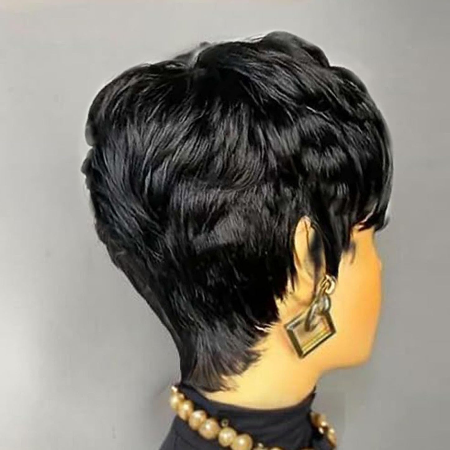 Short Pixie Cut Wigs Human Hair Short Wigs for Black Women Glueless Wigs Pre Plucked Short Wigs with Bangs for Daily Use Natural Black 1B