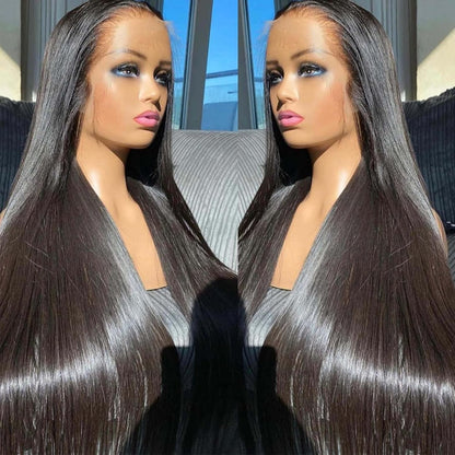 13X4 Lace Front Wigs Human Hair Pre Plucked Straight HD Frontal Wigs for Black Women Human Hair Glueless Wig Natural Black 18 Inch