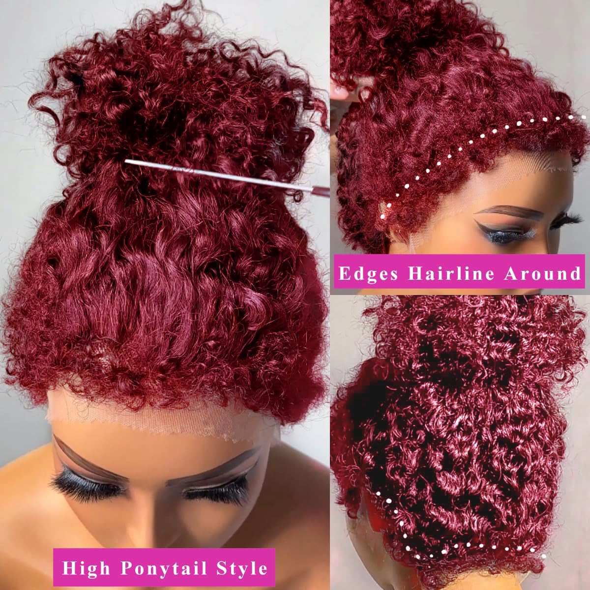 250% Density Deep Wave Lace Front Wigs Human Hair 360 Full Lace Deep Curly Wave Human Hair Glueless Wigs Human Hair Pre Plucked with Baby Hair 360 99J Burgundy Wet and Wavy Human Hair Wig