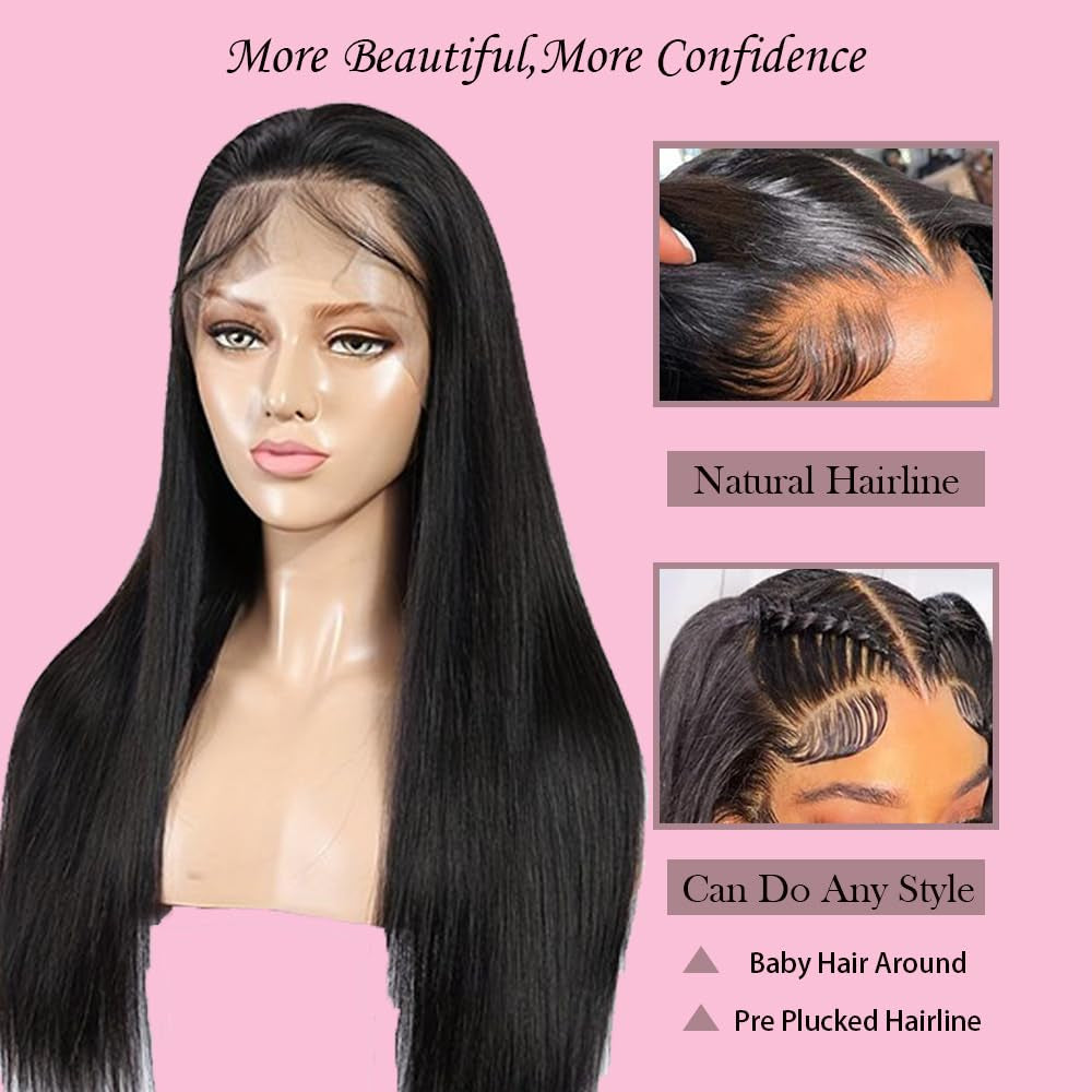 Straight Lace Front Wigs Human Hair 13X4 Hd Lace Front Wigs Human Hair Pre Plucked 180 Density Glueless Wigs Human Hair 28 Inch Lace Frontal Wigs Human Hair for Black Women with Baby Hair