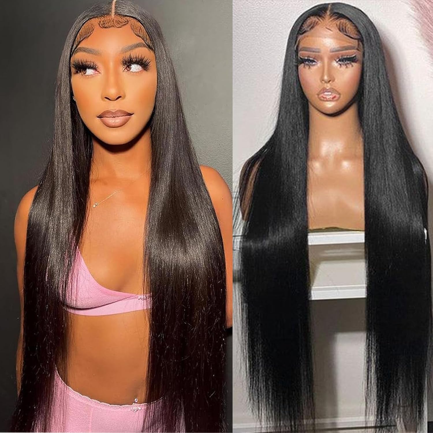 13X4 Lace Front Wigs Human Hair Glueless Straight Lace Front Wigs Human Hair Pre Plucked 24 Inch Human Hair 180 Density HD Transparent Lace Frontal Wigs for Women