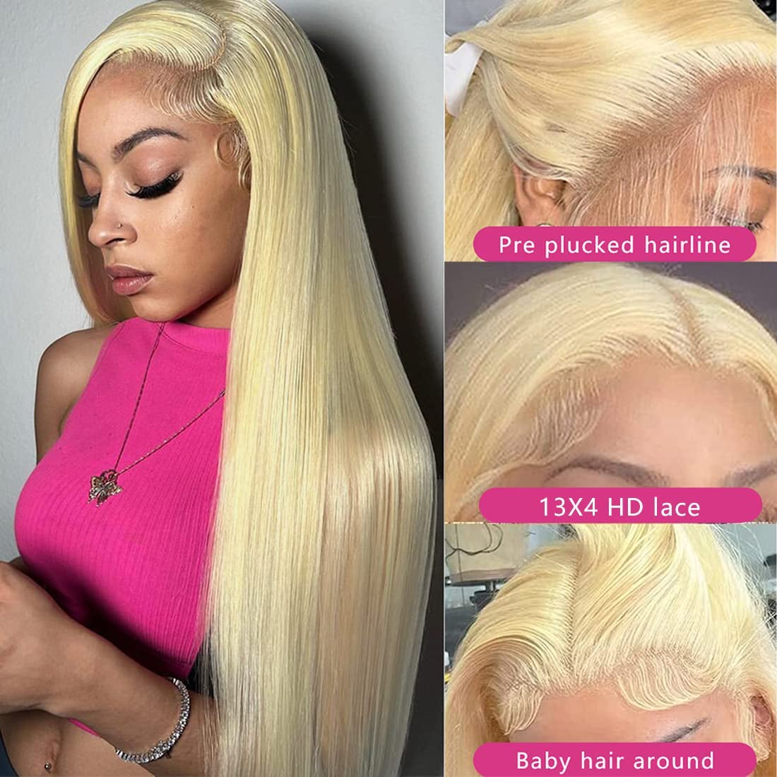 613 Lace Front Wig Human Hair 200% Density, Straight 13X4 Blonde Lace Front Wigs Human Hair 12A Brazilian 613 HD Lace Frontal Wig Pre Plucked with Baby Hair for Women (22Inch)