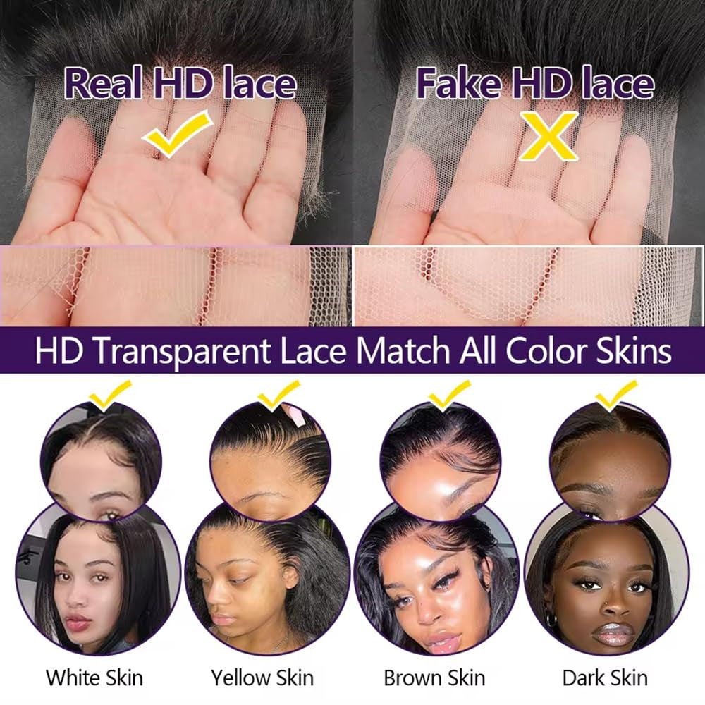 200% Density 13X6 28 Inch Deep Wave Lace Front Wigs Human Hair Curly Lace Front Wig Human Hair HD Transparent Lace Front Wigs Human Hair Pre Plucked Bleached Knots Frontal Wigs Human Hair