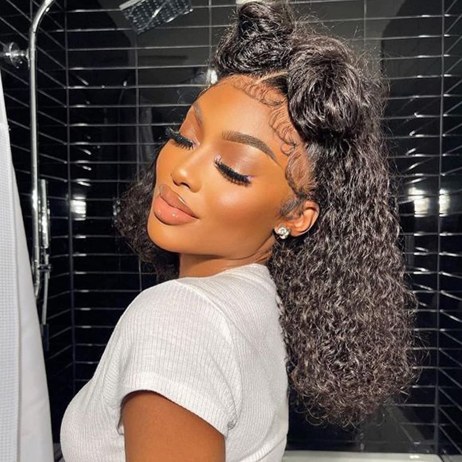 Deep Wave Lace Front Wigs Human Hair 180% Density Curly Lace Frontal Wigs Human Hair Wigs for Black Women HD Transparent Wet and Wavy Glueless Wigs Human Hair Pre Plucked with Baby Hair (14Inch)