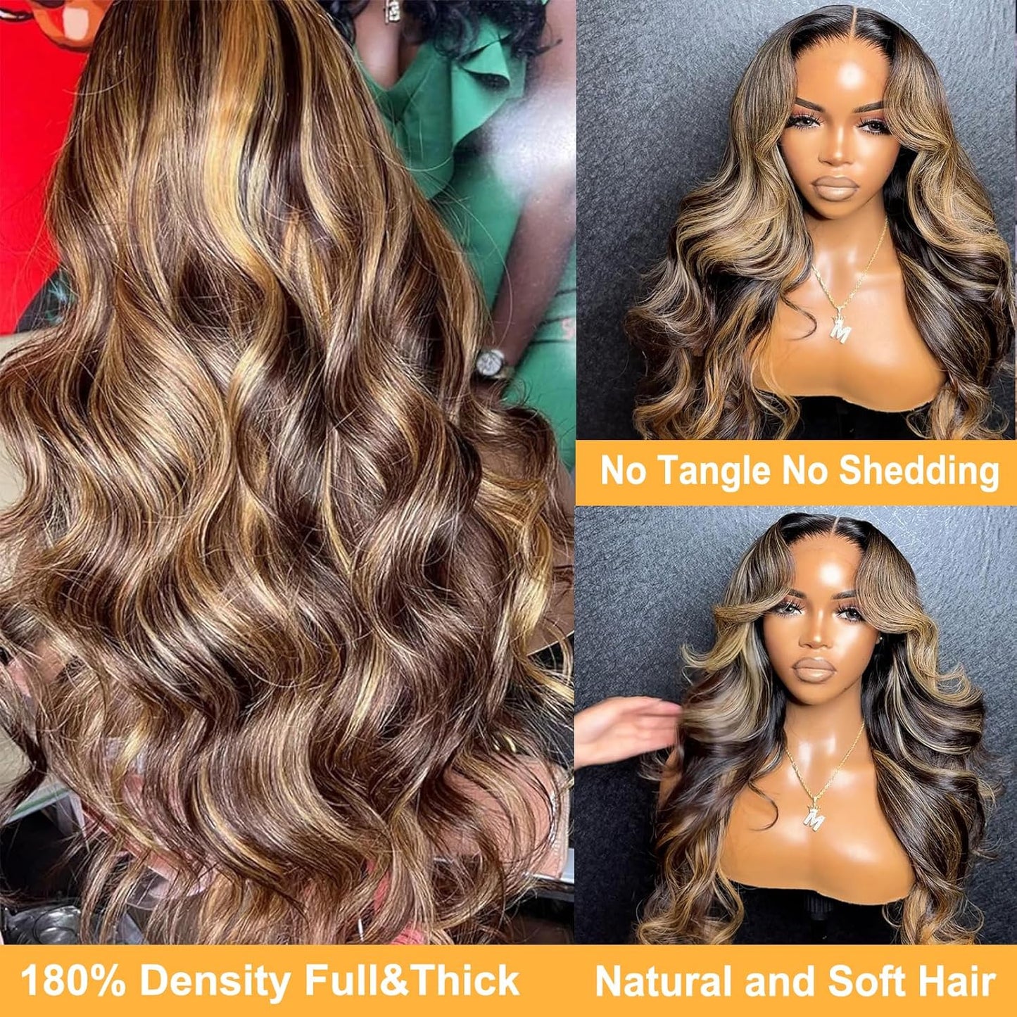 Ombre Lace Front Wig Human Hair 4/27 13X4 Body Wave Highlight Lace Front Wig Human Hair Pre Plucked with Baby Hair Honey Blonde Wig Human Hair 180% Density Colored Wigs Human Hair for Women 30 Inch