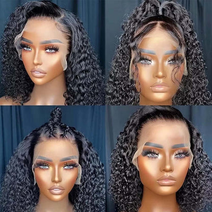 Deep Wave Lace Front Wigs Human Hair 180% Density Curly Lace Frontal Wigs Human Hair Wigs for Black Women HD Transparent Wet and Wavy Glueless Wigs Human Hair Pre Plucked with Baby Hair (14Inch)