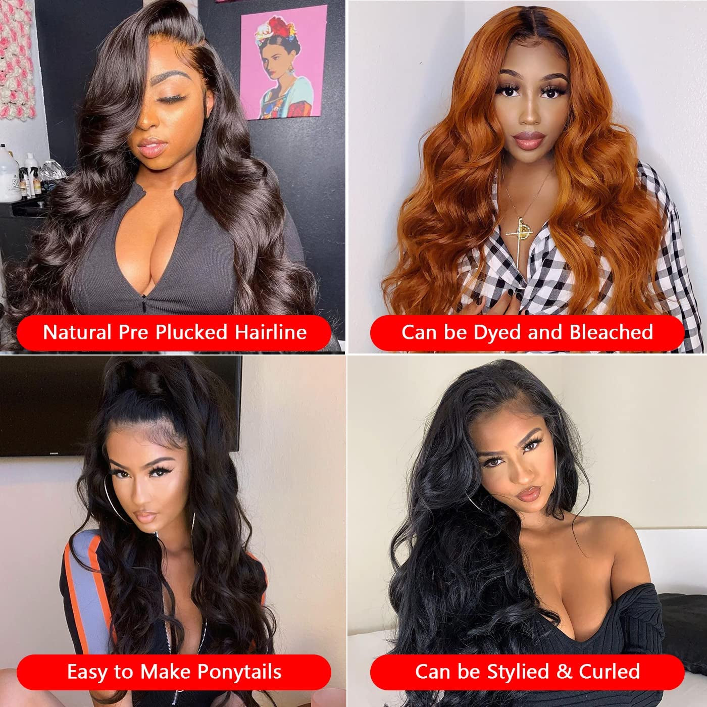 Lace Front Wigs Human Hair for Black Women Pre Plucked150% Density Brazilian Body Wave Lace Front Wigs with Baby Hair Glueless Lace Closure Human Hair Wigs(18Inch)