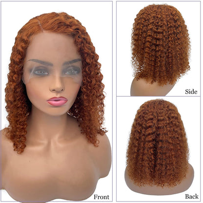 Short Curly Ginger Lace Front Wigs Side Part Bob Wig Human Hair T Part 12 Inch Ginger Lace Front Human Hair Wigs Pre Plucked Curly Wave Ginger Wig for Women