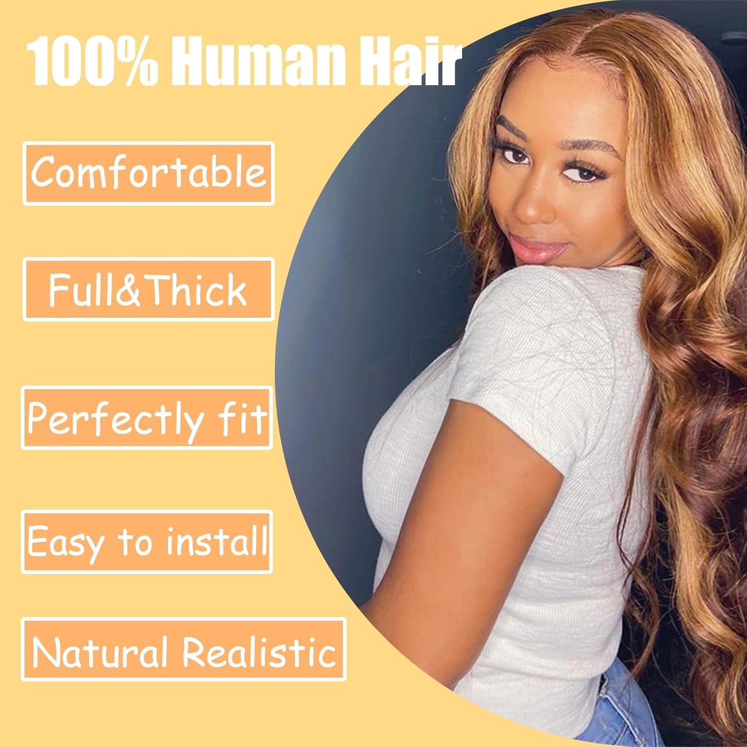 Ombre Lace Front Wig Human Hair 4/27 13X4 Body Wave Highlight Lace Front Wig Human Hair Pre Plucked with Baby Hair Honey Blonde Wig Human Hair 180% Density Colored Wigs Human Hair for Women 30 Inch