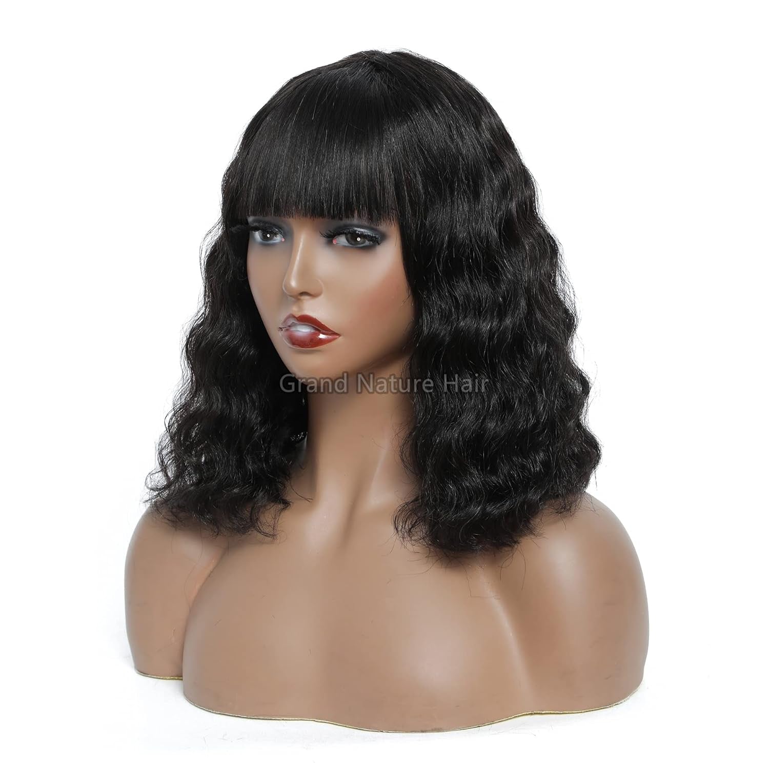 Ready to Go Human Hair Bob Wigs for Black Women with Bangs, Loose Deep Wet Wavy Bob Wig Human Hair Glueless Bang Wig Hman Hair Wigs (Wet and Wavy-16, Bob Wigs with Bangs Human Hair)