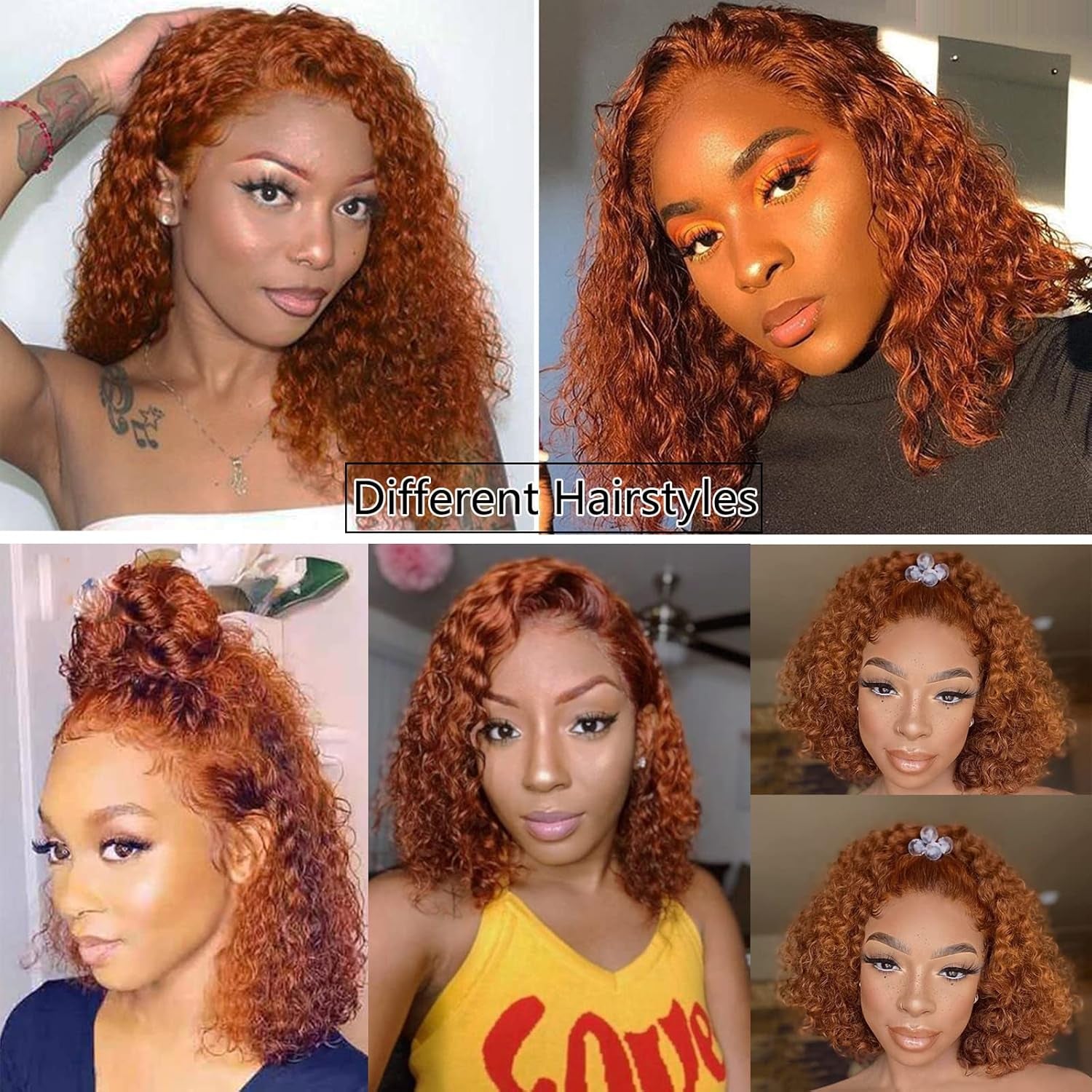 Short Curly Ginger Lace Front Wigs Side Part Bob Wig Human Hair T Part 12 Inch Ginger Lace Front Human Hair Wigs Pre Plucked Curly Wave Ginger Wig for Women