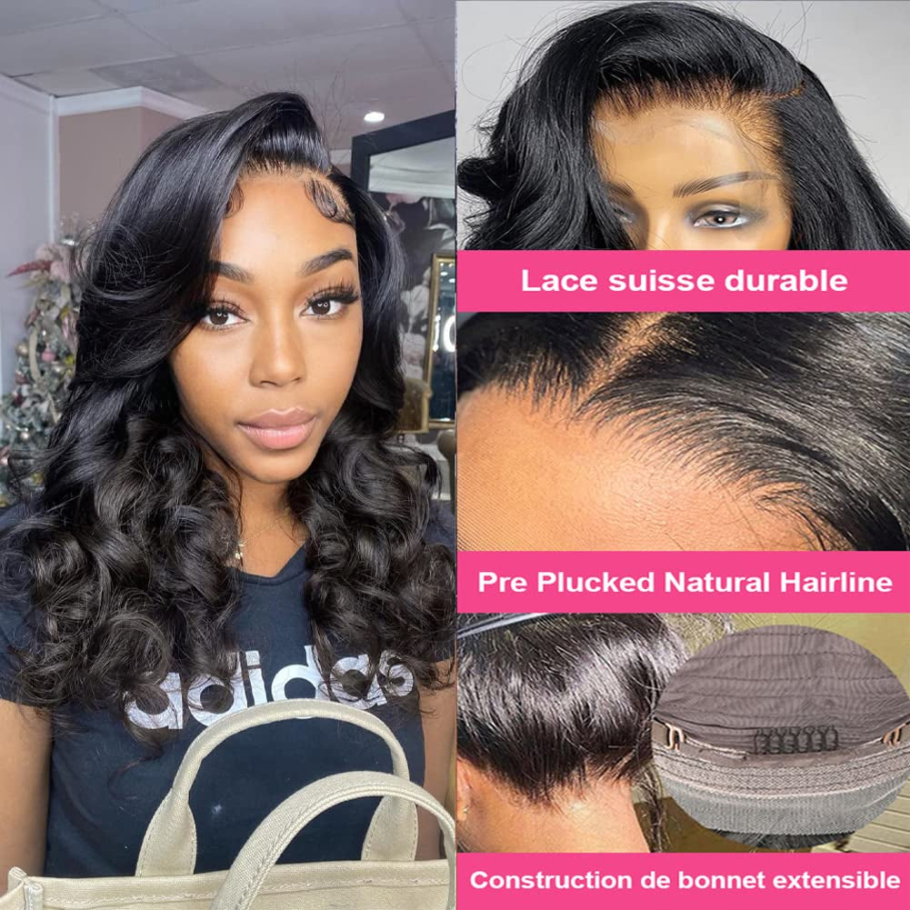 14 Inch 13X4 Lace Front Human Hair Wigs Body Wave for Black Women 180% Density HD Lace Front Wigs Body Wave Human Hair Pre Plucked with Baby Hair Natural Hairline Brazilian Human Hair Wigs