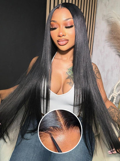 Wear and Go Glueless Wigs Human Hair Pre Plucked Pre Cut 6X4 Straight Lace Front Wigs Human Hair HD Lace Closure Wigs Human Hair 180% Density Ready to Wear Wigs Human Hair for Women 30 Inch