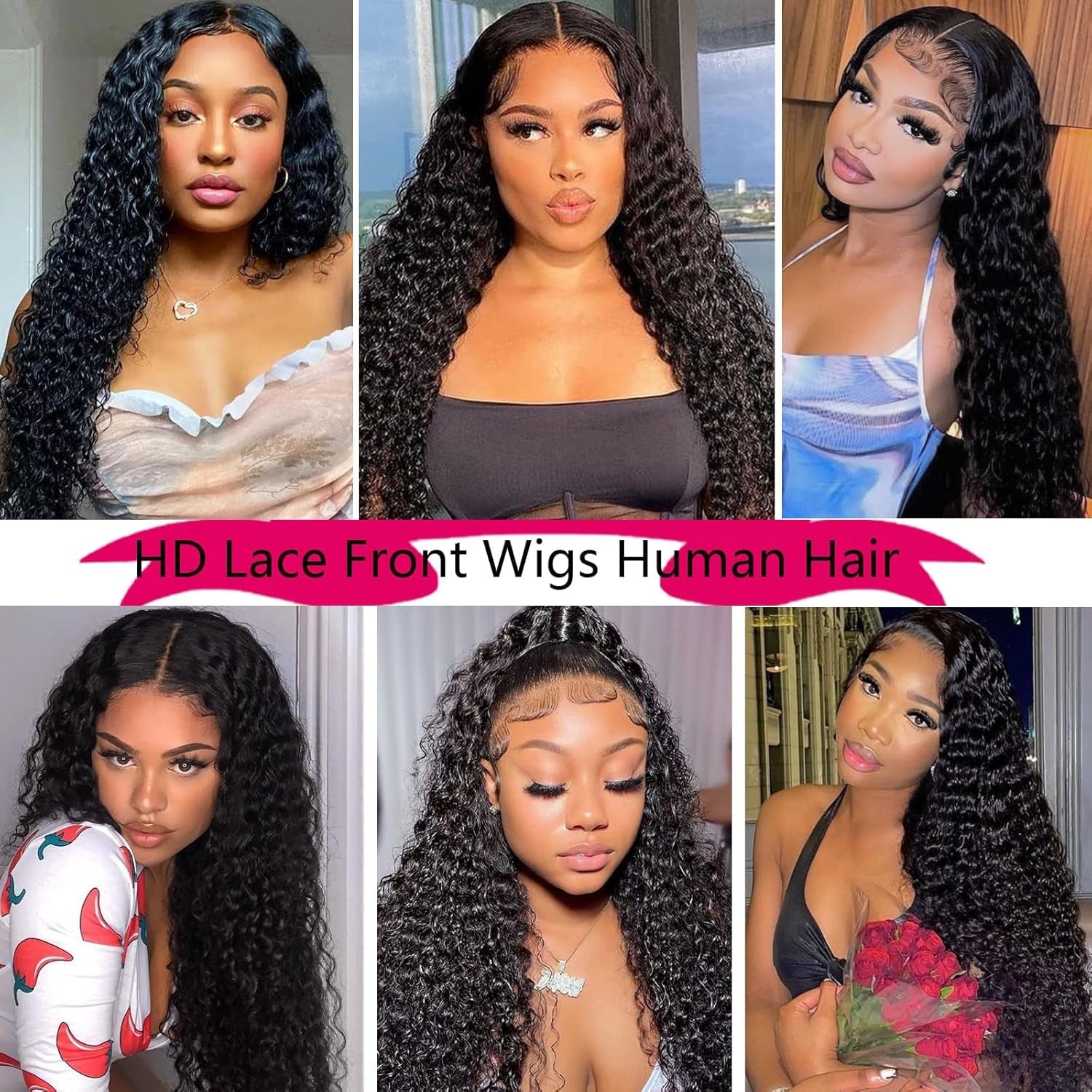 Deep Wave Lace Front Wigs Human Hair 32 Inch 180 Density Brazilian Deep Wave Frontal Wigs Pre Plucked 13X4 Lace Front Wigs for Black Women Deep Wave Wigs HD Lace with Baby Hair Wet and Wavy Wig