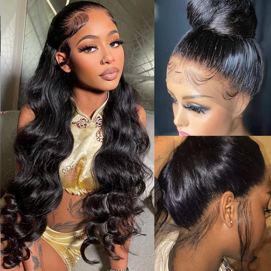 360 Lace Front Wigs Human Hair Pre Plucked Body Wave Lace Front 360 Wigs for Black Women Human Hair Glueless HD Lace Ponytail Wigs Body Wave Full Lace 360 Lace Frontal Wig Natural Hairline (20 Inch)