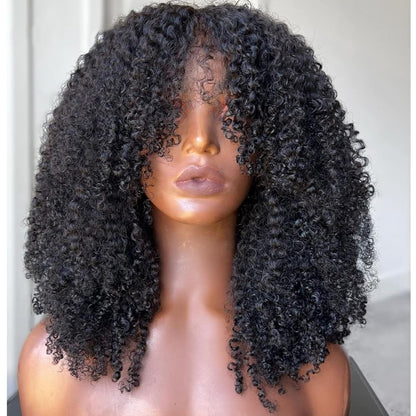 Kinky Curly Wigs for Black Women Human Hair 180% Density Lace Front Wigs Human Hair Glueless Wigs Human Hair Pre Plucked (18 Inch,Natural Black)