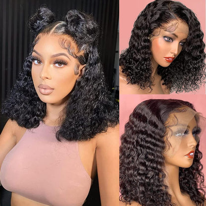 Deep Wave Lace Front Wigs Human Hair 180% Density Curly Lace Frontal Wigs Human Hair Wigs for Black Women HD Transparent Wet and Wavy Glueless Wigs Human Hair Pre Plucked with Baby Hair (14Inch)