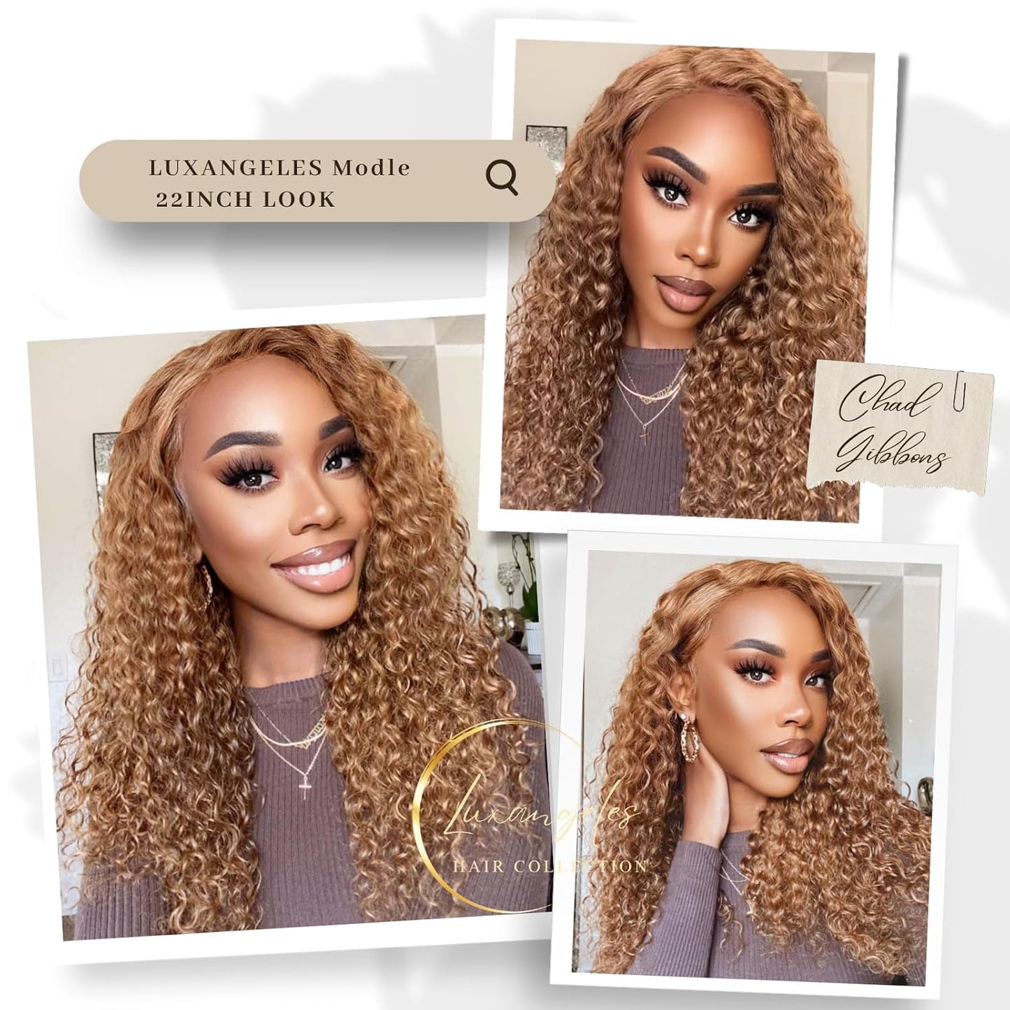 Honey Blonde Curly Lace Front Wig Human Hair Deep Wave 13X4 Glueless Wigs 150% Density HD Transparent Lace Frontal Wig Pre Plucked with Baby Hair for Black Women (22 Inch)