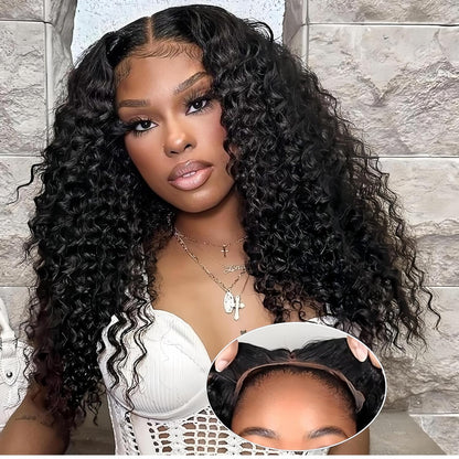 Wear and Go Glueless Wigs Human Hair Pre Plucked Pre Cut 4X4 Deep Curly Lace Front Wigs Human Hair Wigs for Women No Glue Transparent Hd Lace Front Closure Ready to Wear Wigs for Beginners（18 Inch）