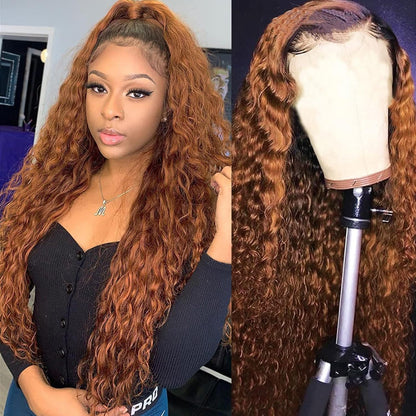 Chocolate 20 Inch Curly Human Hair Wig 13X6 Lace Frontal Deep Wave Human Hair Wig Pre Plucked Pre Cut Lace Frontal Glueless Wigs Elastic Band 200% Density