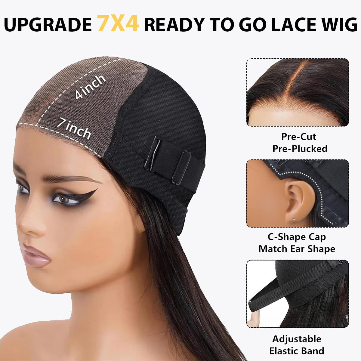 Glueless Wigs Human Hair Pre Plucked Pre Cut 7X4 Straight Lace Front Wigs Human Hair Closure Wigs Human Hair 180% Density Lace Front Wigs for Women 28 Inch，Premium Fiber & Human Hair Blended